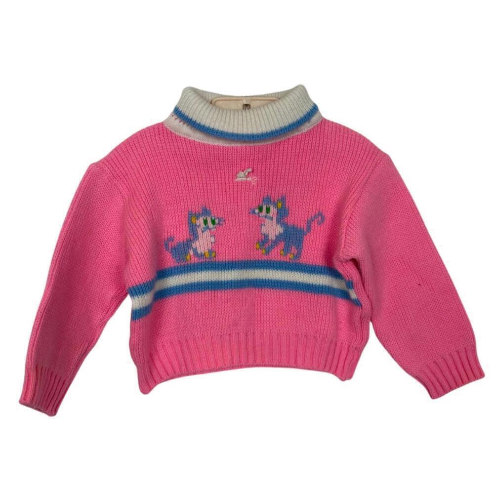 Vintage Tiny Tots Original Knit Hot Pink Kitten Sweater (check measurements)